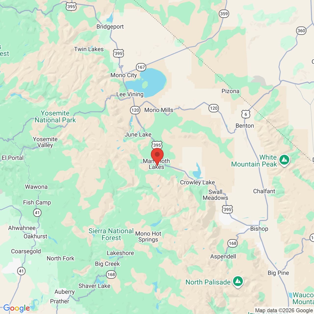 Google map image of our location in 437 Old Mammoth Rd Mammoth Lakes, CA